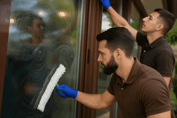 Mycie okien dla firm - pracownik w biurze Ekomilo