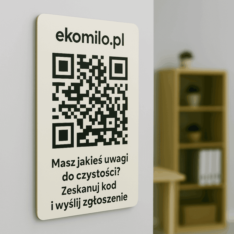 Kod QR do zgłoszeń w sprzątaniu biur Warszawa, szybki system Ekomilo dla firm