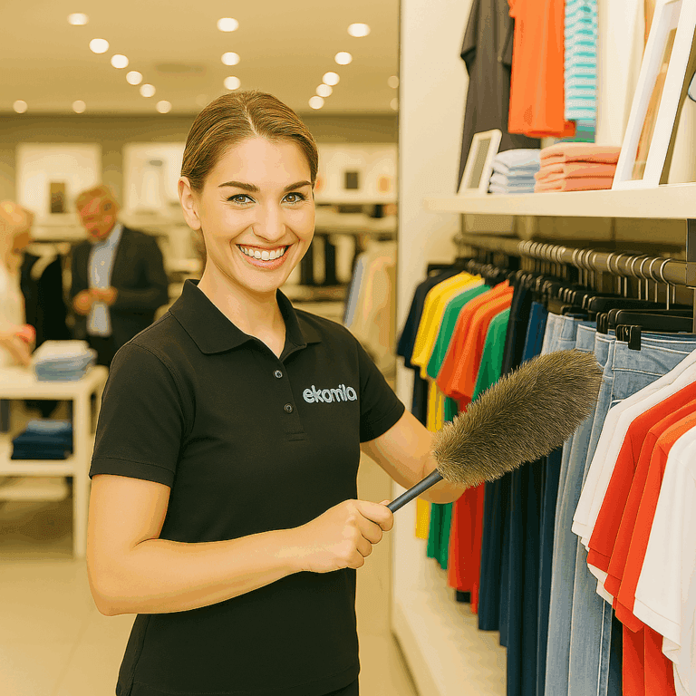 Pracownik Ekomilo podczas sprzątania biur Mokotów Warszawa